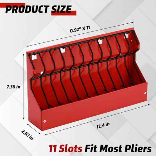 AIRTOON 2PCS Heavy Steel Plier Organizer Rack, 11 Slots Fit Most standard Pliers, Space Saving, Keep Pliers Organized in Tool Box Drawer, Chest, Workbench, Red