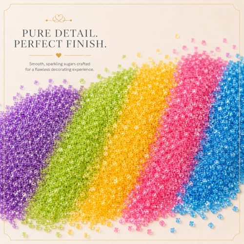 Confect Sparkling Sugar for Baking & Cake Decoration | Assorted pack of 5 Rainbow Sparkling Sugar Sprinkles Mix Purple, Parrot Green, Yellow, Bright Pink & Poppy Blue | Vegan, Gluten-Free, Nut-Free, Soy-Free, Dairy-Free, Palm Oil-Free - 5 Oz
