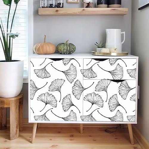 CiCiwind Black and White Peel and Stick Wallpaper Removable Self-Adhesive Wall Paper for Bedroom Bathroom Ginkgo Leaves Contact Paper Modern for Living Room 17.3In¡¿118In
