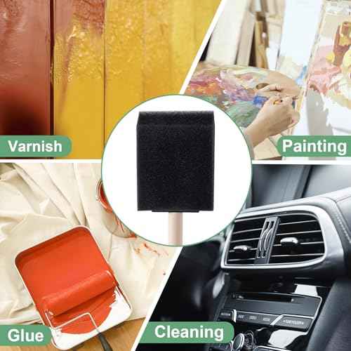 7Pcs Foam Paint Brushes, 2" Sponge Paint Brushes with Wood Handle for Painting, Details, Staining, Varnishes, DIY Crafting