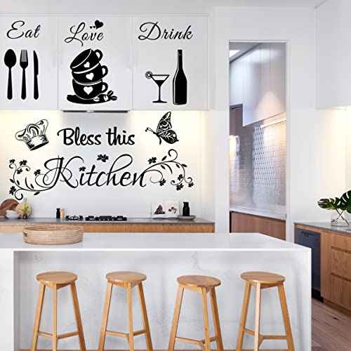Bless This Kitchen Wall Stickers - Vinyl DIY Art Peel and Stick Wall Decals for Home Office School Coffee