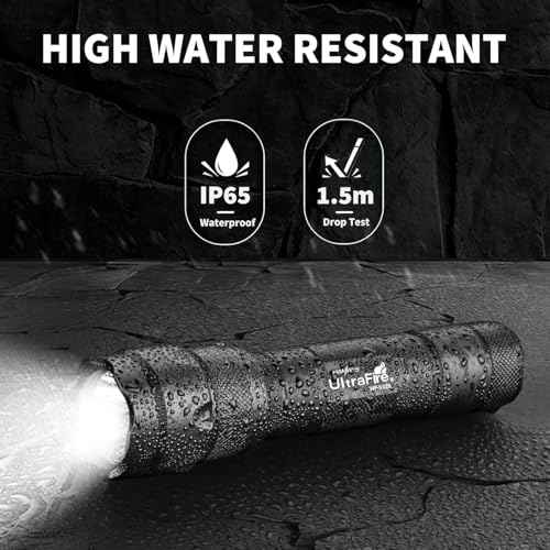 ULTRAFIRE Tactical Flashlight with Holster, 1000 Lumens Single Mode LED Flashlight with Duty Belt Holster, Bright Small EDC Flashlight with Flashlight Carry Case Pouch, WF-502B (Battery Not Included)