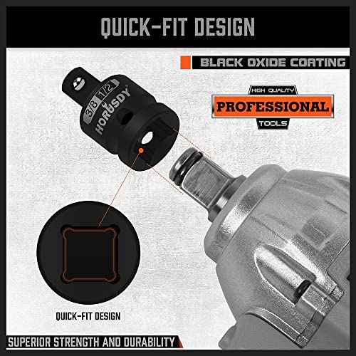 HORUSDY 5-Piece Impact Socket Adapter and Reducer Set, 1/4-Inch Hex Shank Socket to Drill Adapter 1/4", 3/8", and 1/2" Impact Driver Adapter for Power Drill & Impact Driver