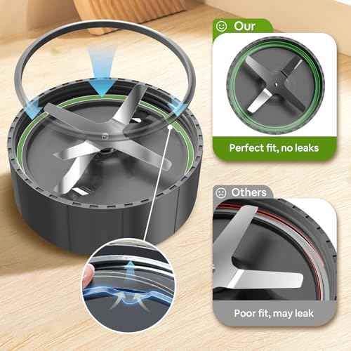 8 Pieces Blender Cups & Blade Replacement Set for Nutribullet, 2 PCS 32oz Cups & Premium Extractor Blades, Flip-Top To-Go Lids & Lid Rings, Compatible with NutriBullet 600W/ 900W Blenders