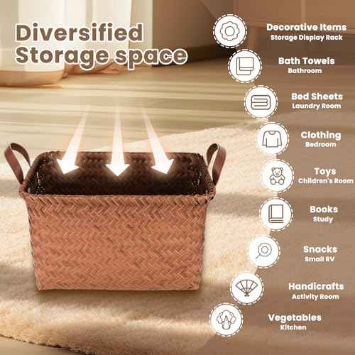 4 Pack Laundry Baskets Hampers Large Storage Baskets Clothes Hamper Woven Basket Blanket Basket Shelves Organizer Toys Closet Storage Bins for Car Bedroom Bathroom Living Room