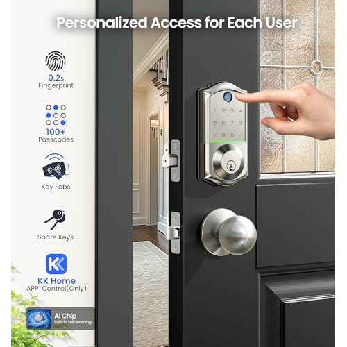 Veise VE017 Fingerprint Smart Door Lock, App Control, 7-in-1 Keyless Entry, Auto Lock, Emergency Power Port, Electronic Touchscreen Keypad, Biometric Smart Locks for Front Door, Satin Nickel