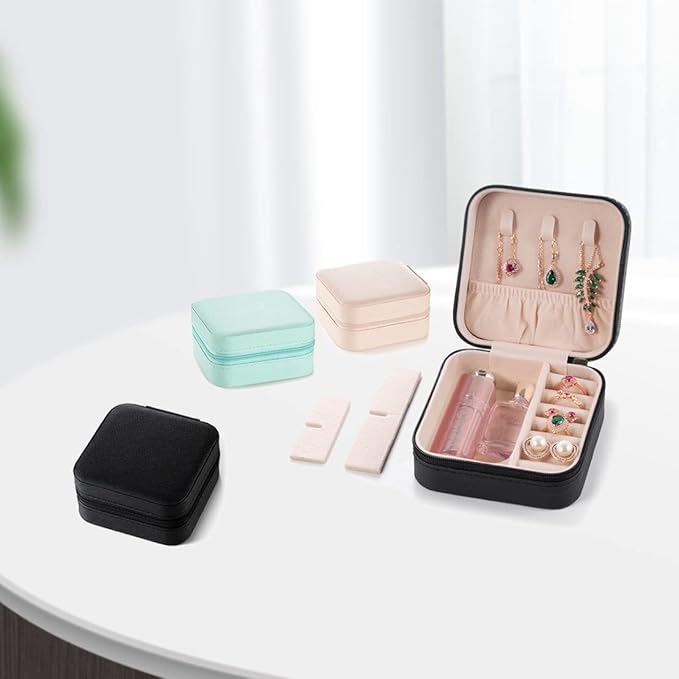 3pack/PU Leather Travel Jewelry Case, Mini Jewelry Box, Small Jewelry Organizer Portable Display Storage Case for Rings Earrings Necklace Bracelet Bangle, for Girls Women (3 Color)