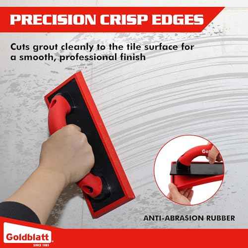 Goldblatt Grout Float with 3 Replaceable Pads, 3-3/4" x 9-5/8" Rubber Grout Float for Tile with Soft-Grip Handle, Tools for Floor & Wall Tiles, Smooth Application for Epoxy & Concrete
