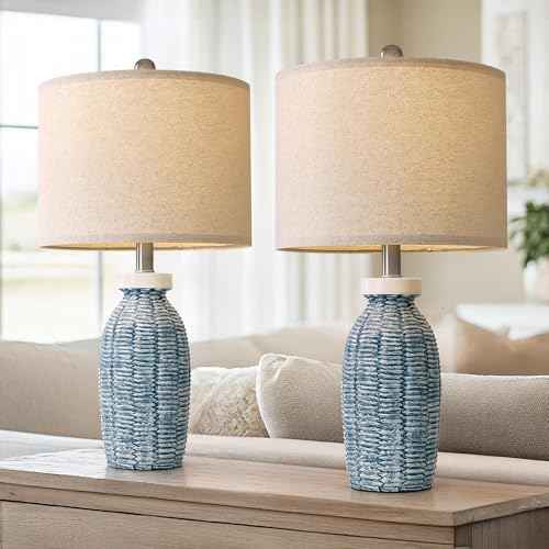 22.75" Table Lamps for Bedroom Living Room Boho Lamp Set of 2 Farmhouse Lamp Bedside Nightstand Small Rustic Vintage Retro Modern Table Lamp Light Home Office Desk Deco Gifts, Blue