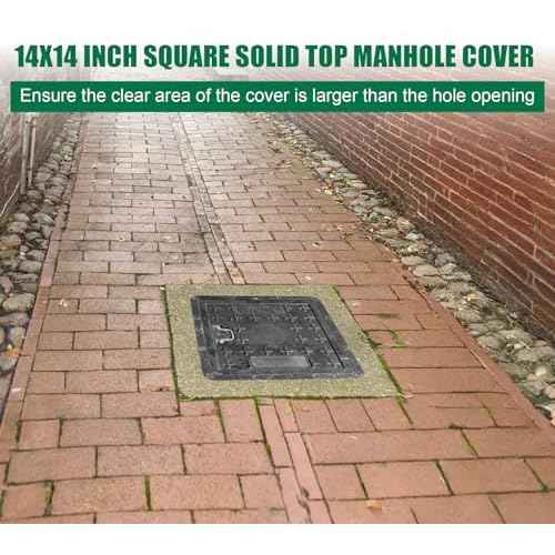 12x12 inch Manhole Cover and Frame,Overall Size 16x16,Embedded Fiberglass Polymer Sewer Cover with Handles,Clear Opening Size 9.5x9.5,Reinforced Steel Non-Slip Recessed Septic Tank Covers