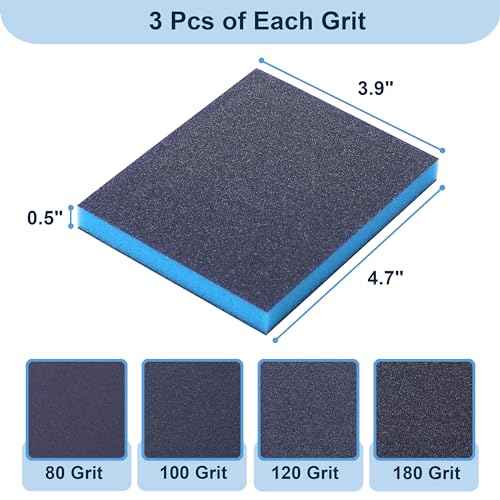 Bates- Sanding Sponge, 12 Pack, 3.9¡±x4.7¡±, 80/100/120/180 Grit, Sanding Block, Sanding Paper Block, Sandpaper Sponge Block, Sanding Blocks for Wood, Sanding Sponges, Sand Block, Sanding Blocks Drywall