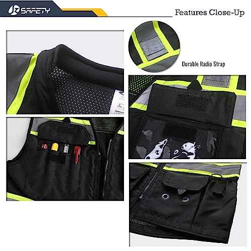 JKSafety Hi-Vis Unisex Surveyor Safety Vest Heavy Duty PPE Inner Pockets ANSI/ISEA Compliant