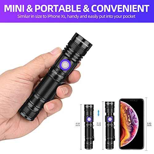 DARKBEAM UV Flashlight 365nm & 395nm Blacklight Rechargeable USB, Wood¡¯s Lamp Ultraviolet Black Light LED Portable - Detector for Pet Cat Urine, Stains, Resin Curing, Uranium Glass, 2 Pack