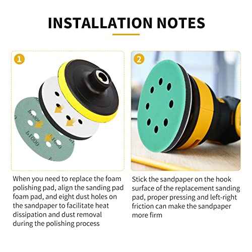 Foam Sanding Pads for Orbital Sander - 3PCS 5 Inch 8 Holes Interface Hook and Loop Surfprep Pad With 6PCS Festool Sandpapers