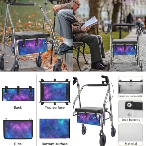 LedBack 3 Pcs Sets Rollator Walker Accessories Galaxy Print Universal Fit Walker Seat Cover Rollator Walker Seat & Backrest Covers, Rollator Storage Under Seat Bag