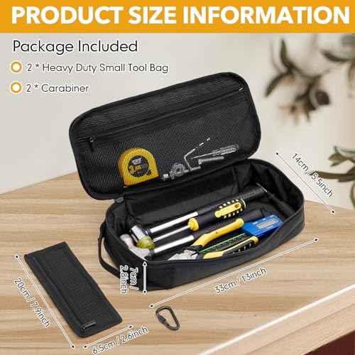 2 Pcs Heavy Duty Small Tool Bag Pouch Portable Utility Organizer Case with Zipper Handle and Ring Clip Storage Tool Bag for Men Motorcycle Road Bike Electricians