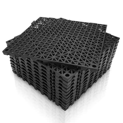 Modular Interlocking Drainage Tiles, 12 Pcs 11.6" x 11.6" Non-Slip Splicing Drainage Mats with Holes, Soft PVC Floor Cushion for Restroom, Bathroom, Kitchen, Deck, Pool, Patio, Balcony, Yard