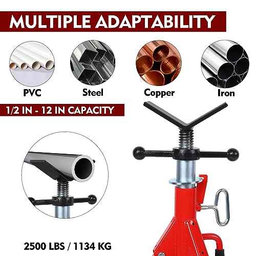 28-52 Inch V Head Pipe Jack Stand, Adjustable Height, 2500 Lb Load Capacity, Heavy Duty Carbon Steel Body, Steel Jack Stands with Portable Folding Legs