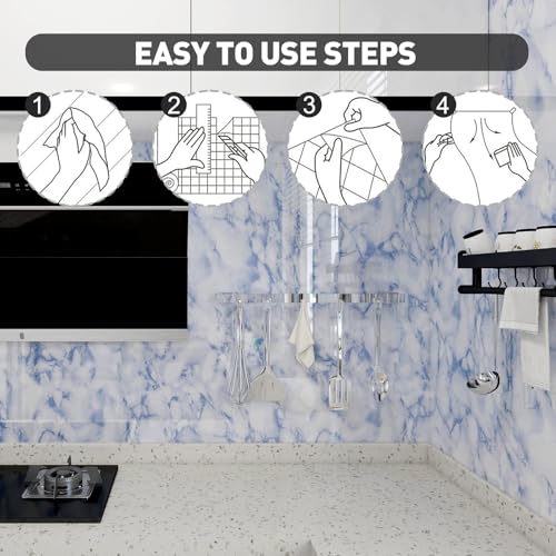 White and Blue Marble Contact Paper Sky Peel and Stick Wallpaper Countertop Furniture Waterpoof Self Adhesive Removable Glossy Wall Paper Kitchen Livingroom Bathroom Cabinet 17.5"x80"