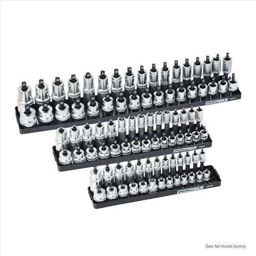 OEMTOOLS 22211 3-Pc Socket Organizer (Metric), Socket Holder for Organizing 1/4", 3/8", and 1/2" Sockets, Labeled Posts, Secure Fit, Sizes 4 mm to 27 mm