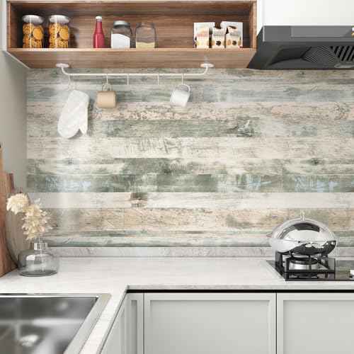 Wallercity Grey/Green Butcher Block Contact Paper Vintage Wood Grain Contact Paper Vinyl Wrap Countertop Peel and Stick Wood Wallpaper Self Adhesive Wooden Wallpapers for Cabinets Table 15.8''x78.7''