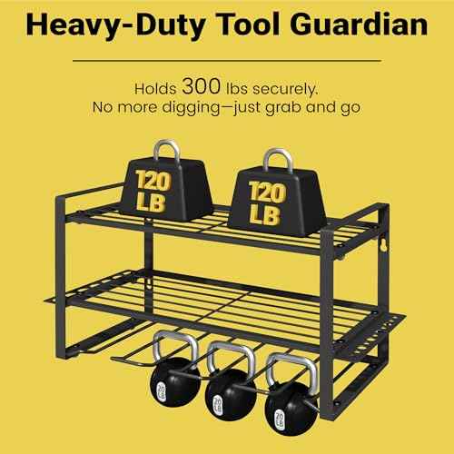 Power Tool Organizer Wall Mount, 3-Tier Heavy Duty Metal Rack Loads 180lbs with 4 Drill Holders and Side Hooks, Tool Battery Utility Rack Suitable Garage
