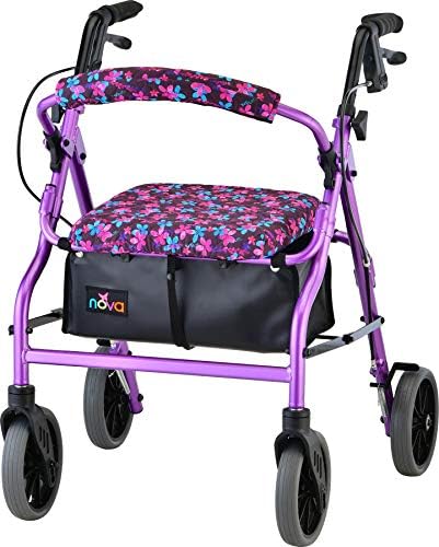 Nova Joy Rollator Walker Seat and Backrest Cover Set - Removable Washable Fabric Cushion Covers for Standard Rolling Walkers - Style and Comfort Upgrade - Essential Mobility Accessory - Garden Flowers