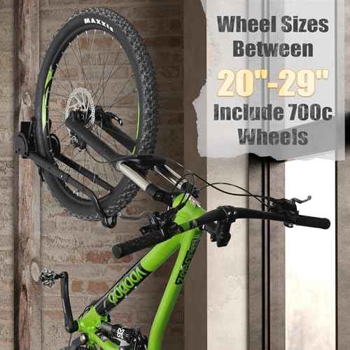 CyclingDeal Swivel Bike Wall Mount Rack - Vertical Adjustable Foldable Bicycle Parking Rack with Wheel Holder - for 20"-29" MTB 700C Road Bikes Home Garage Storage