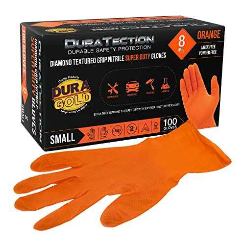 Dura-Gold Duratection 8 Mil Orange Super Duty Diamond Textured Nitrile Disposable Gloves