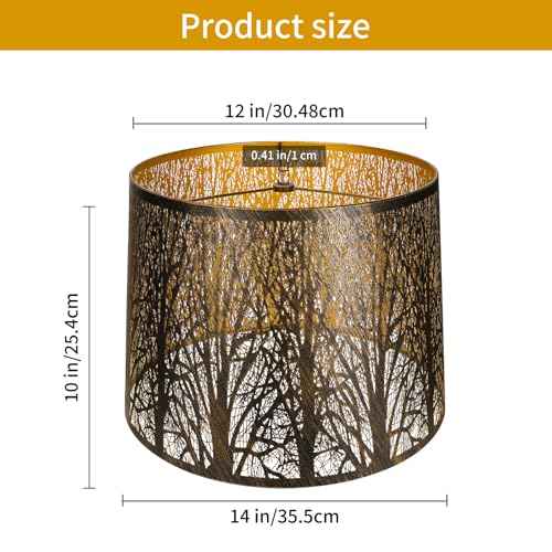 Large Metal Lampshade Forest Etching Forest Lamp Shade Pattern 12'' Top ¡¿ 14'' Bottom ¡¿ 10" Height Fits For Table Lamps and Floor Lamps Spider Fitter