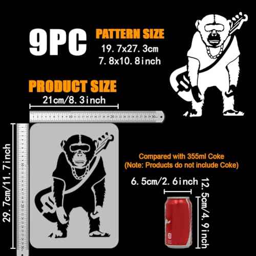 FINGERINSPIRE 9 pcs Banksy Painting Stencil 8.3x11.7inch Reusable Banksy Girl Boy Chimpanzee Pattern Drawing Template Life is Beautiful Decoration Stencil for Painting on Wood Wall Fabric Furniture