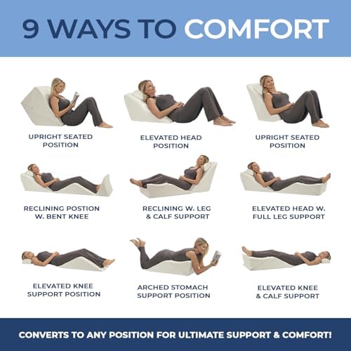 Contour BackMax Bed Wedge Lumbar Support System - Multi-Positional Back, Leg & Knee Elevation Pillows for Sleep & Recovery with Orthopedic Zero Gravity Weightless Comfort - Bonus Half Roll Neck Pillow