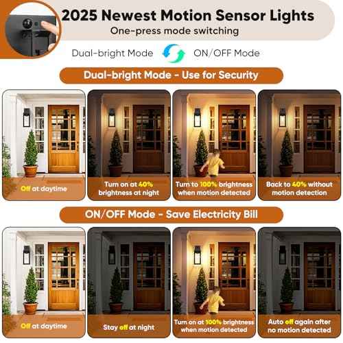 BesLowe 14¡± Upgraded Motion Sensor Outdoor Wall Lights, Dusk to Dawn Porch Lights Outdoor Wall Sconces, 3 Lighting Modes Exterior Lighting Fixtures with Hooks, Black Outside Lights for House, 2-Pack