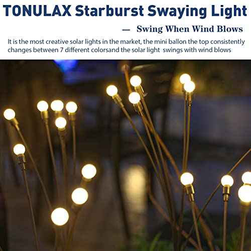 TONULAX Solar Garden Lights - Upgraded Solar Swaying Light, Sway by Wind, Outdoor Lights, Yard Patio Pathway Decoration, High Flexibility Iron Wire & Heavy Bulb Base, Warm White(8 Pack)