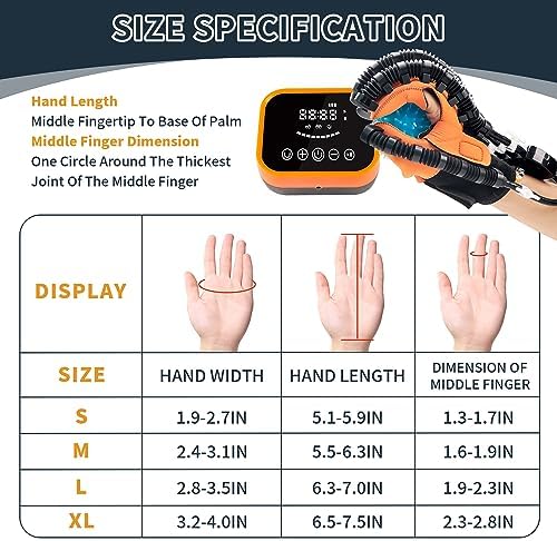 Rehabilitation Robot Gloves Equipment for Stroke Recovery, Hand Strength Exercise, and Adaptive Training Hemiplegic Finger with USB Chargeable Orange(Size Large) Left Hand