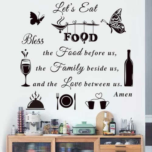 Kitchen Wall Decals Dinner Meal Prayer Inspirational Decal Vinyl Quotes Bless The Food Before Us Sign Stickers for Dining Room Home Restaurant