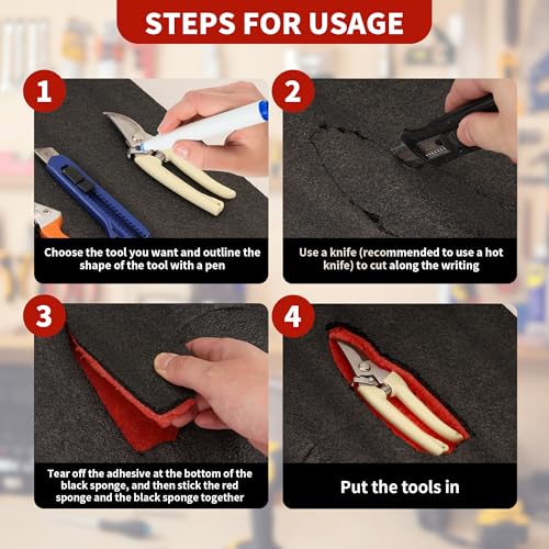3Pack Cuttable Polyurethane Foam Sheets, Polyethylene Tool Foam Sheets, Drawer Liner, ToolBox Kaizen Organizer and Storage Tool Shadow - RED&BLACK (16X12X2 RED&BLACK)