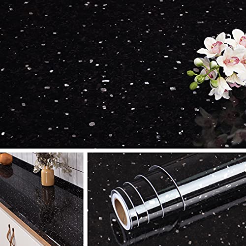 Livelynine Galaxy Black Granite Contact Paper for Countertops Waterproof Marble Countertop Peel and Stick Counter Top Covers Kitchen Wallpaper Self Adhesive Desk Vinyl Wrap Bathroom Sticker 15.8x78.8