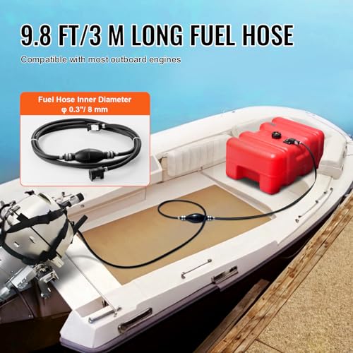 VEVOR Marine Tank, 14.53 Gallon/55L, Boat Tank with 9.8 ft Long Hose, Two-Way Vent Cap, High-Density Polyethylene, Leak-Proof, Visible Gauge, Easy to Carry, for Outboard Engine Fishing Boat Yacht