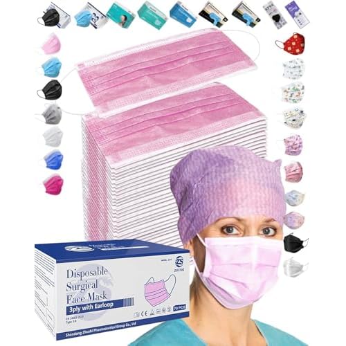 50PCS Cute Pink Disposable Comfortable Earloop Face Masks (10 PCS/Bag Sealed,Pack of 5) Medical Grade ASTM Level 2,High Filtration Ventilation Skin-Friendly 3-Ply Fabric (Non-Woven 65%,Melt-Blown 35%)