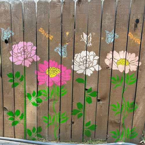 Large Flower Fence Stencils for Painting Outdoors Garden Extra Fence Peony Lace Floral Stencil Templates on Wood Furniture Wall Mural (fence10)