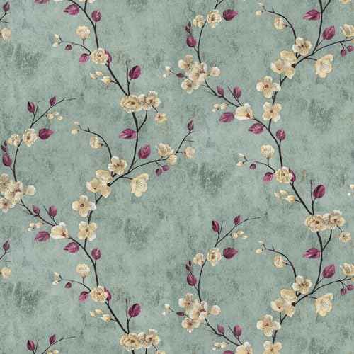 SOON AFTER 17.5¡±x120¡± Floral Peel and Stick Wallpaper Flower Tree Contact Paper Self Adhesive Removable Modern Sage Green Wall Paper Decorative Wall Covering Countertop Vinyl Film Roll
