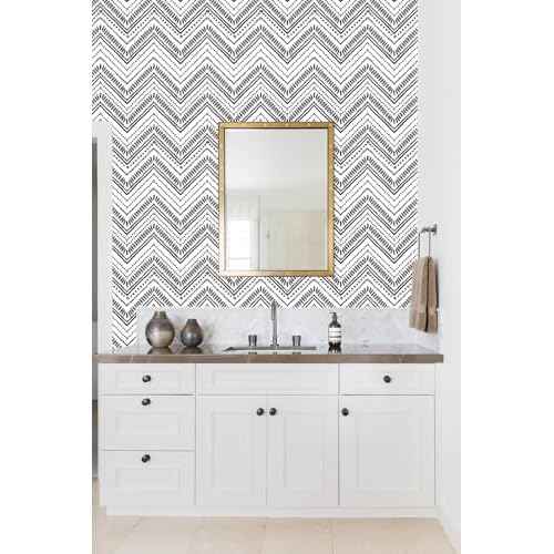 HAOKHOME Black and White Wallpaper Boho Geometric Self Adhesive Textured Wall Paper Modern for Bathroom Decor e 17.7in x 9.8ft