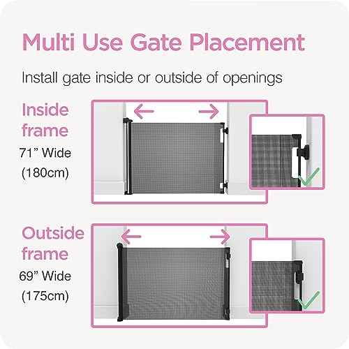 Retractable Baby Gate Perma Child Safety 33" Tall x 71¡± Wide, Mesh, for Stairs, Doorways, Dogs, Pets, Indoor, Outdoor, One-Handed Operation, Locking, Easy Install, Hardware Mount, Gray