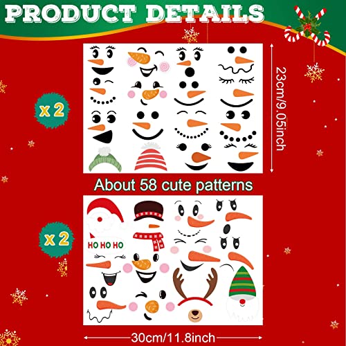 Snowman Decals PVC Face Stickers Christmas Wall Decor Stickers Glass Blocks Holiday Decals Snowman Hats Stickers Cute Snowman Face Decals for Home Wall Door Refrigerator Party Decoration (Cute Style)
