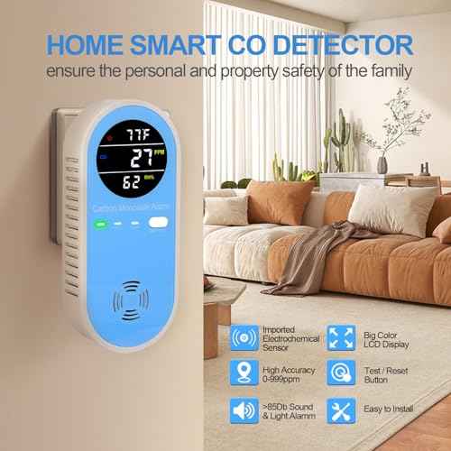 Plug-in Carbon Monoxide Detector with Real-Time CO Display & Temperature/Humidity Monitor, Plug-in CO Alarm for Home, RV, Apartment, Indoor Air Safety 1-Pack