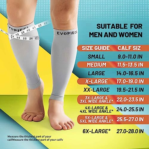 15-20mmHg Grey Calf Compression Sleeve Men and Women Wide Calf Sleeve Brace Compression Socks for Leg Support, Shin Splint,Pain Relief