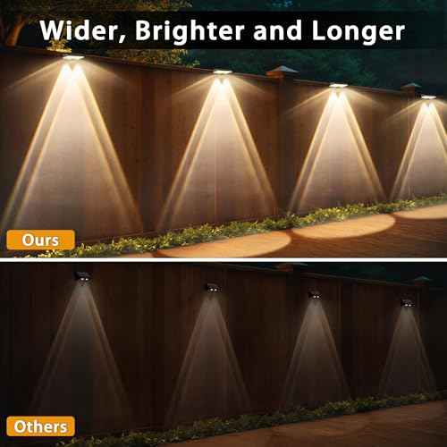 Solar Fence Lights Outdoor 20-Pack | IP67 Waterproof Solar Wall Light | Dusk to Dawn Auto On/Off 12+ Hours for Outside/Backyard/Railing/Step/Patio/Deck/Pool (Warm White & RGB 7 Colors)