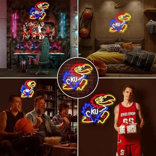 University Basketball Team Neon Sign, Light Up Dimmable College Kansas Hawk Team Logo Led Neon Sign Light Hanging for Wall Decor, Bedroom, Dormitory, Man Cave, Birthday Christmas Gift