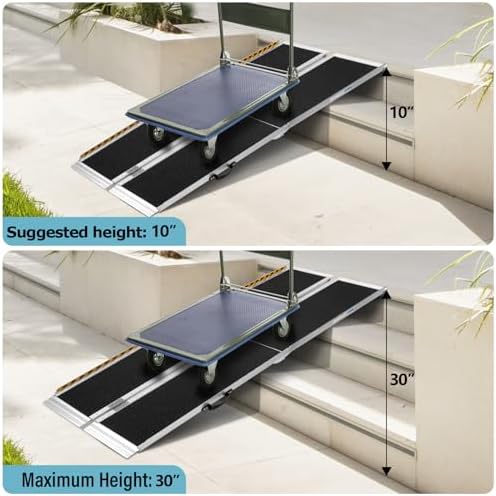 MOTORHOT 10ft Portable Wheelchair Ramp Non-Slip Aluminum Folding Handicap Home Steps Scooter Door Threshold Ramp for 10 inch -30 inch Step Heights 600 lbs Capacity 28in Wide